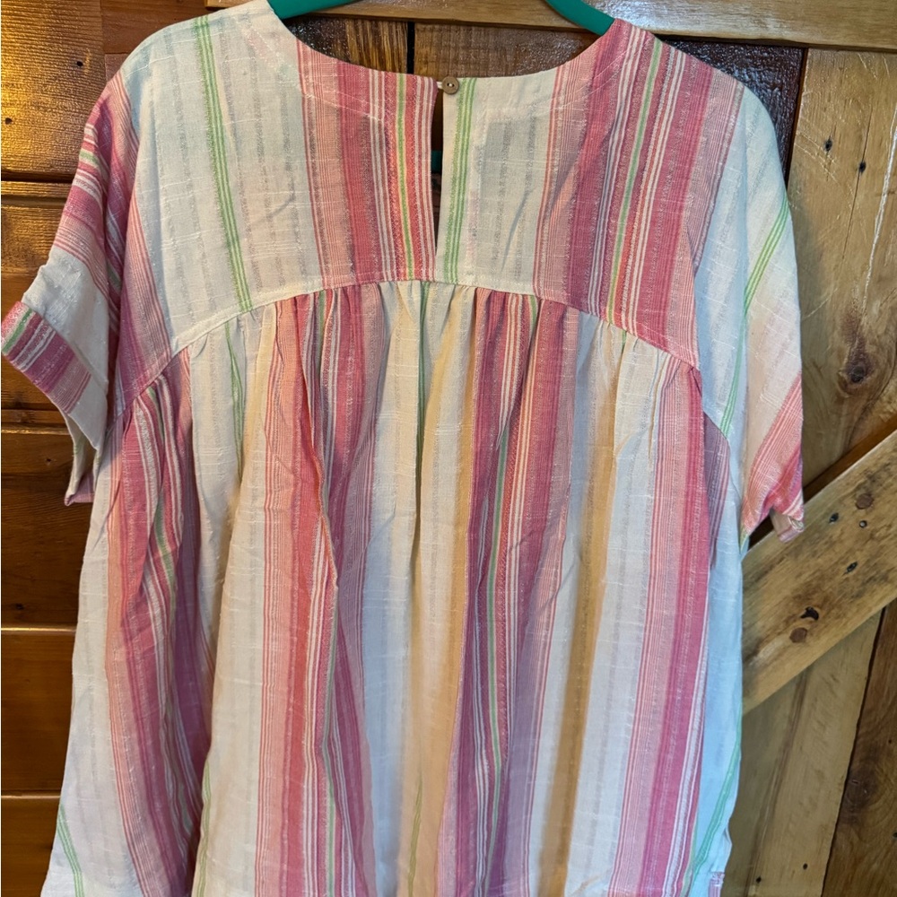 Sage + Fig Oversized Striped Pink Multicolor Babydoll Blouse - Picture 3 of 5